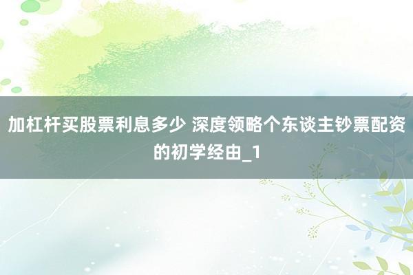 加杠杆买股票利息多少 深度领略个东谈主钞票配资的初学经由_1